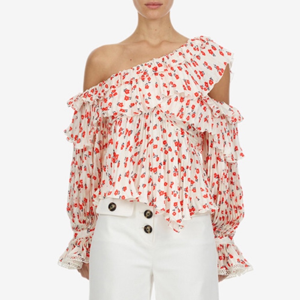 Self Portrait one shoulder ditsy blouse